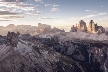 Sunlight on Dolomite peaks during sunset